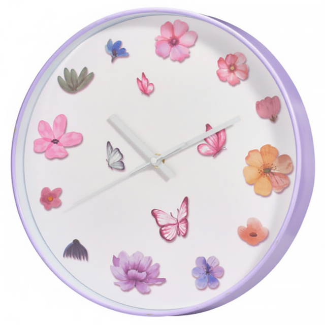 Ceas de perete cu motiv floral, Ø 30 cm, violet