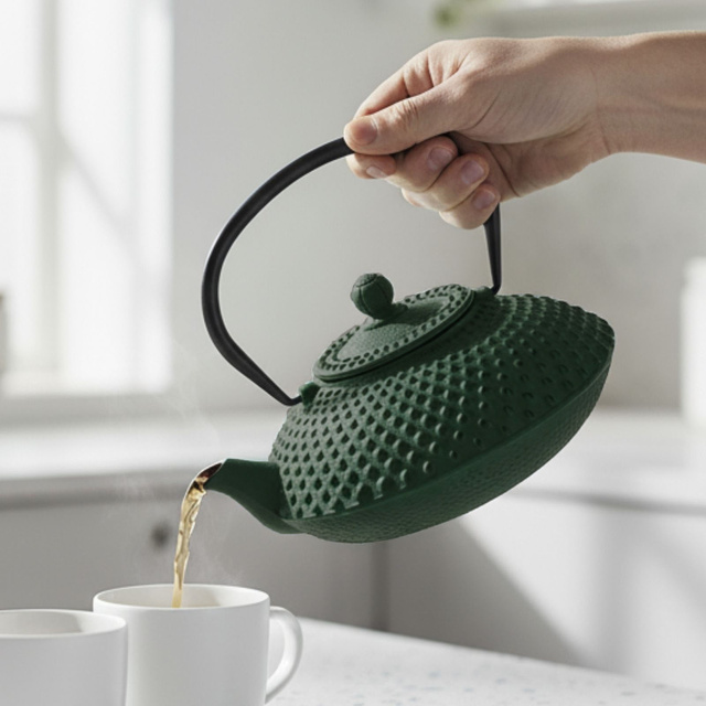 Ceainic din fontă cu infuzor MIKA, 1250 ml, verde închis