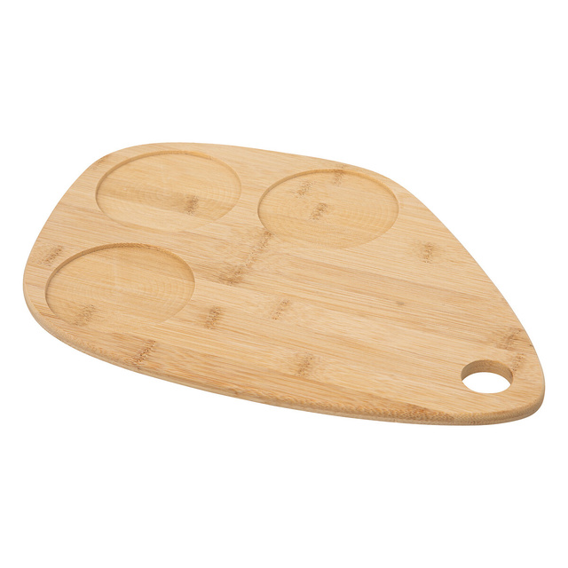 Set boluri pentru gustari pe o placa de bambus in forma de lacrima, 3 boluri