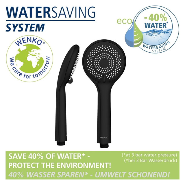 Cap de dus cu functie de economisire a apei, Ø 9,5 cm, Negru, WENKO