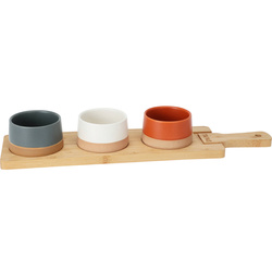 Boluri de servire din ceramica, tava din lemn