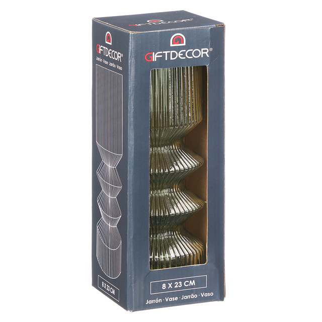 Vaza tubulara, sticla canelata, 8 x 23 cm