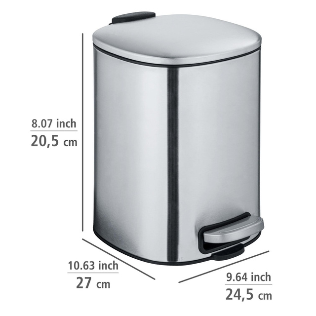 Cos de gunoi cu pedale ALASSIO cu functie Easy-Close, otel inoxidabil mat, gri, 5 L, Wenko