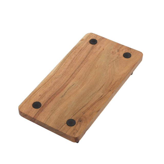 Tavă de servire din lemn de acacia cu mânere metalice, 30 x 15 x 5 cm