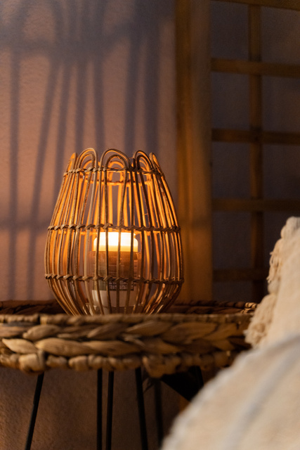 Felinar pentru balcon, rattan, inaltime 22 cm