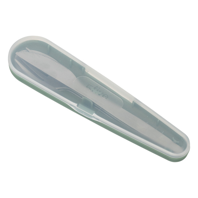 Set tacamuri turistice in husa: furculita, lingura, cutit din otel inoxidabil