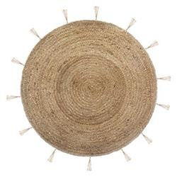 Covor decorativ din iută, Ø 80 cm, rotund cu franjuri