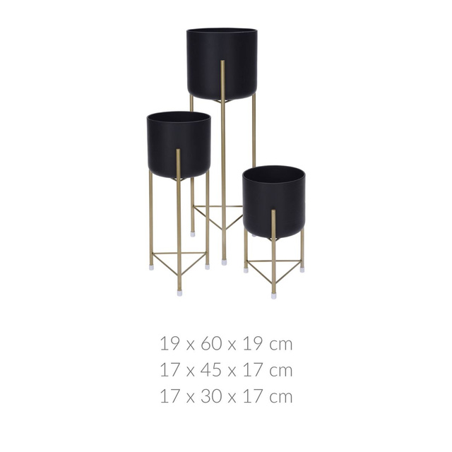 Vaze negre cu picioare aurii, minimalistice, 3 bucati