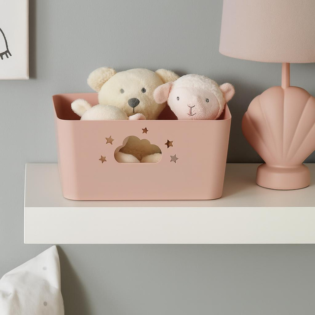 Coș de depozitare NEBULA cu mânere în formă de norișor și stea, înălțime 11 cm, roz