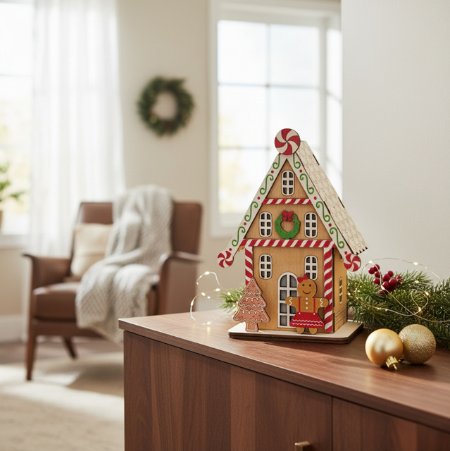 Lampă festivă LED, căsuță din turtă dulce, 15 cm, model 2