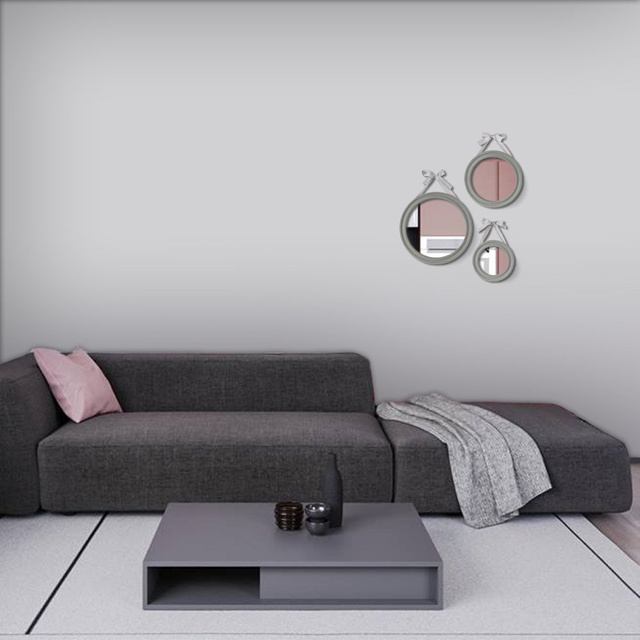 Set 3 oglinzi decorative Atmosphera Créateur d'intérieur, Aluminiu/MDF/Poliester, Gri