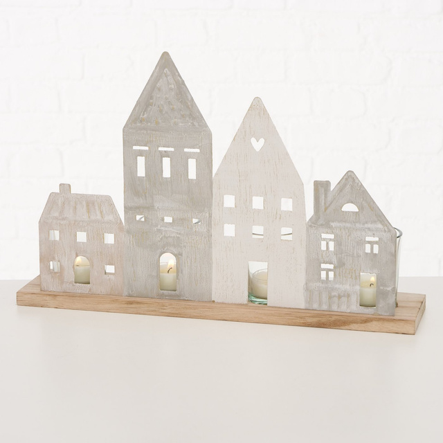 Suport pentru lumanari tealight, case din lemn, NORDY, 24 x 36 cm