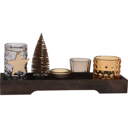 Set sfeșnice din sticlă și decorațiuni de Crăciun, 10 x 32 cm