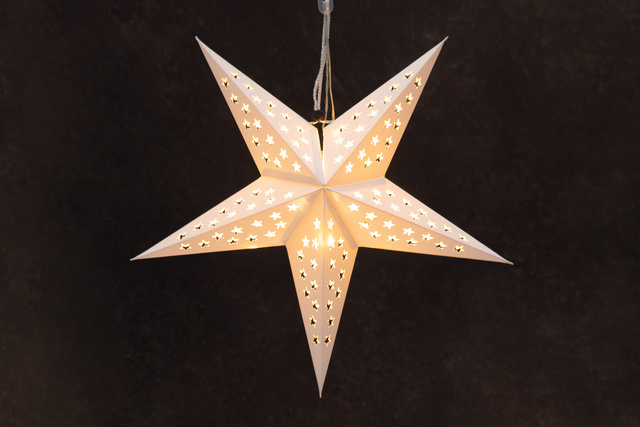 Stea de hârtie LED 43 cm, pe baterii, albă