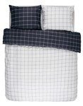 Lenjerie din satin de bumbac albă și albastră, perna decorativă, lenjerie în carouri, Essenza, 200 x 220 cm