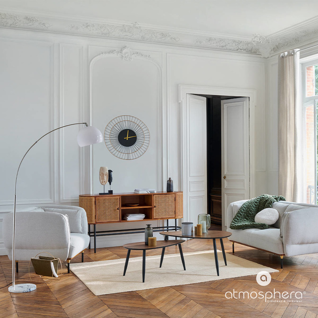 Set de 2 mese de cafea MILEO, formă alungită, efect de lemn de nuc.