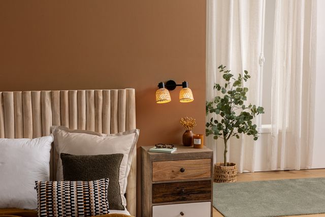 Lămpi de tavan LIO 2 abajururi din bambus împletit, 2 x Ø 17 cm