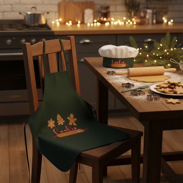 Șorț de Crăciun pentru copii cu pălărie și accesorii, 50 x 60 cm, verde