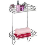 Raft baie pe doua niveluri WENKO, 2 cosuri pentru accesorii de baie, montaj Vacuum-Loc
