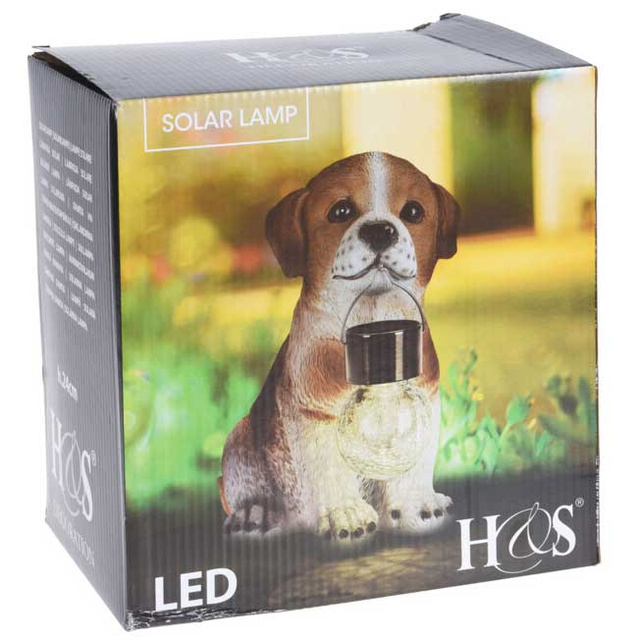 Figurină a unui câine cu lampă solară