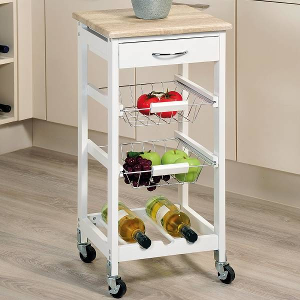 Bar de bucătărie pe trei niveluri cu suport pentru sticle și sertar, alb, Kesper