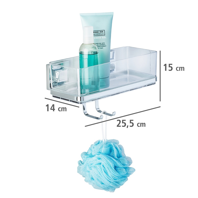 Raft de baie dreptunghiular QUADRO cu cârlig, Vacuum-Loc, pentru duș, WENKO