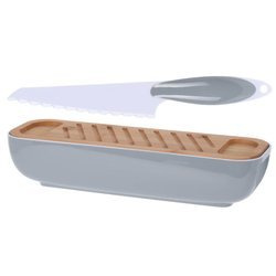 Coș de pâine cu capac din bambus, cuțit inclus