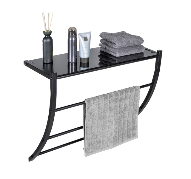 Suport de perete negru cu poliță de sticlă, Tarderia, WENKO