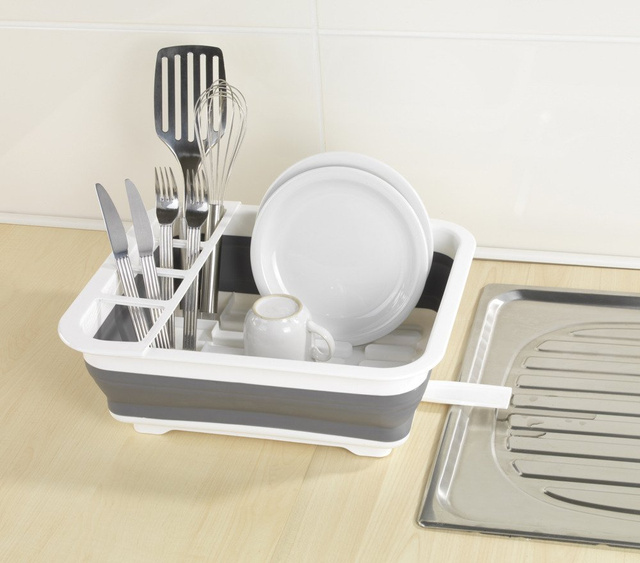 Uscător de vase pliabil, suport pentru vase, pliabil, WENKO, gri
