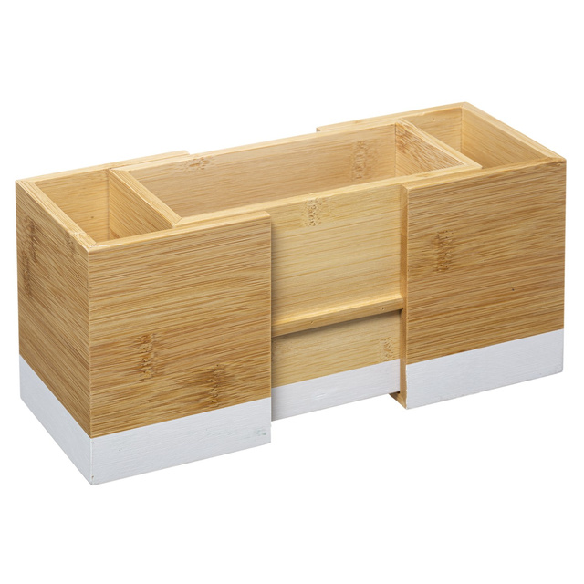 Organizator de tacâmuri, dimensiune reglabilă, bambus, alb, 18 x 10 x 12 cm