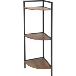 Raft colțar metalic, 3 rafturi din MDF, 23,5 x 23,5 x 76 cm