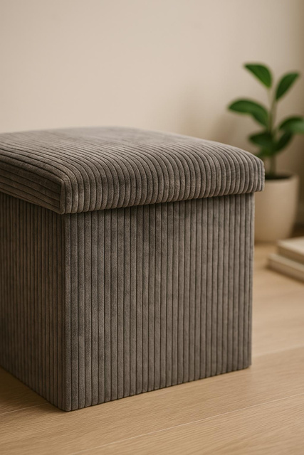 Taburet din velur-cord cu spațiu de depozitare TOBO, 38 x 38 x 38 cm