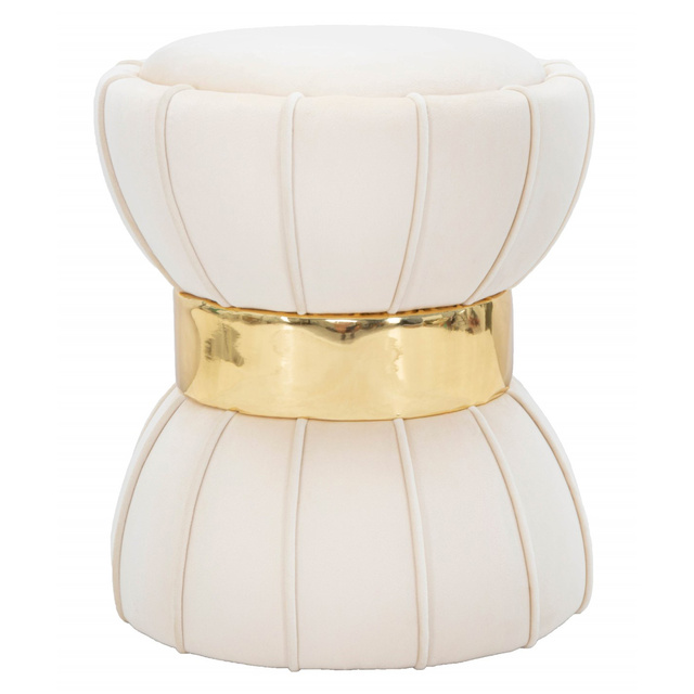 Taburet din velur cu detaliu auriu, 40 cm, negru