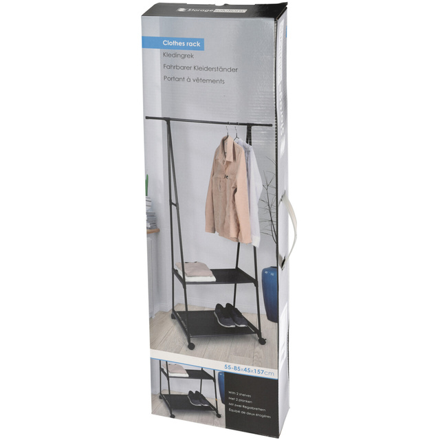 Suport pentru haine din metal + cutie pentru pantofi, 55 - 88 x 45 x 157 cm, negru