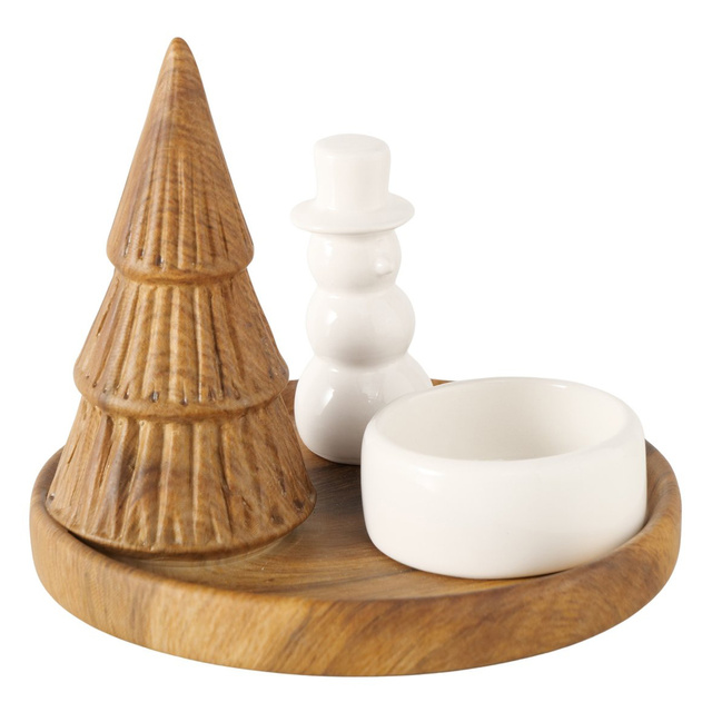 Candelabru OVE cu om de zăpadă și brad, Ø 13 cm