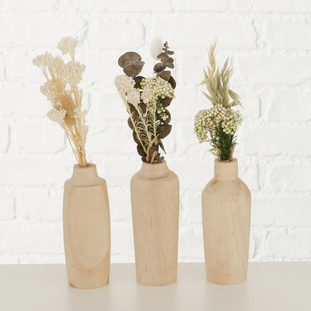 Vaza din lemn cu buchet de flori uscate Faya, 38 cm