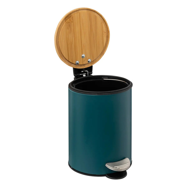Coș de gunoi pentru baie cu capac din bambus MODERN, albastru, 3 l