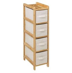 Dulap îngust din bambus TIDY cu 4 coșuri din material textil, înălțime 78,5 cm
