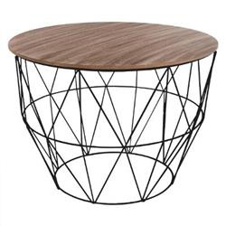 Masuta de cafea rotunda, stil mansarda, cu blat din lemn