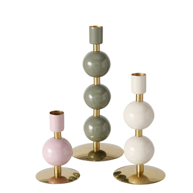 Suport de lumânare din metal cu detaliu auriu, set 3 bucati