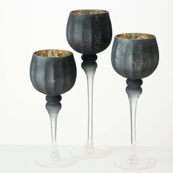 Set 3 sfeșnice 
 din sticlă, 
 gri inchis