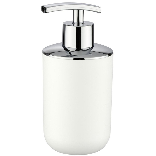 Dispenser pentru săpun lichid, recipient cu pompă cromată, alb