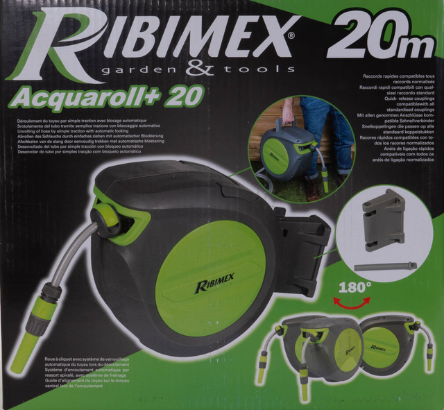 Furtun de gradina PVC retractabil 20 m RIBIMEX, rola retractare automata