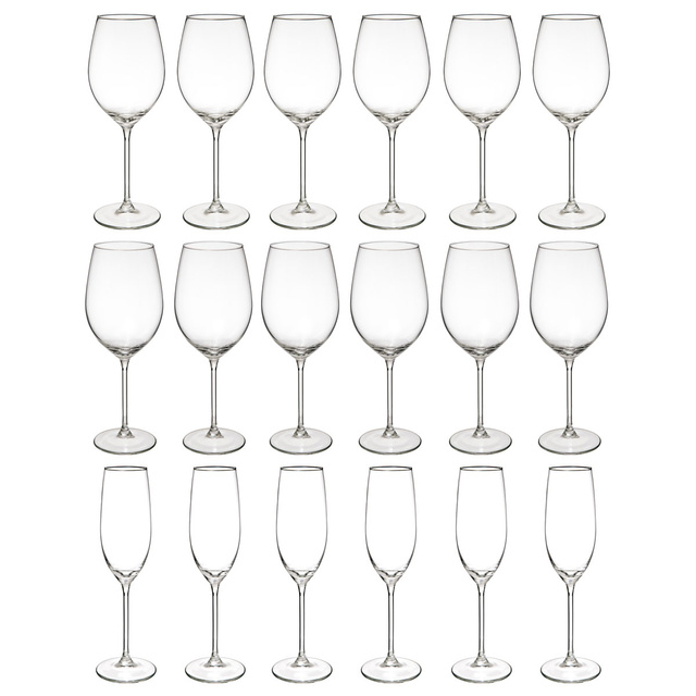 Set 18 pahare cu picior LINA, 3 modele diferite