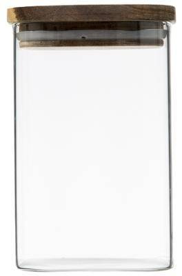 Recipient din sticlă cu capac din lemn de salcâm, 1 L