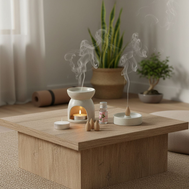 Lămpă aromatică + bețișoare parfumate HAPO, 9 piese