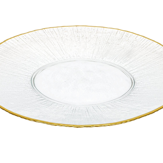 Farfurie plată din sticlă cu margine aurie DATURA, 32 cm