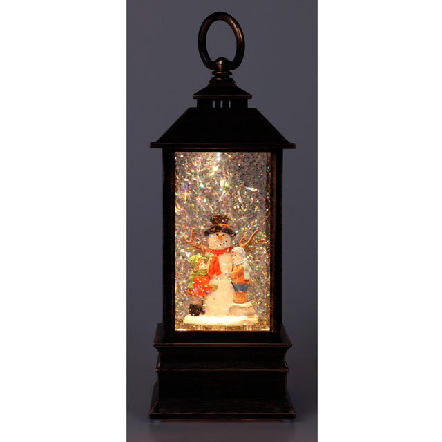 Lanterină decorativă de Crăciun cu LED, apă și sclipici, 23 cm, om de zăpadă