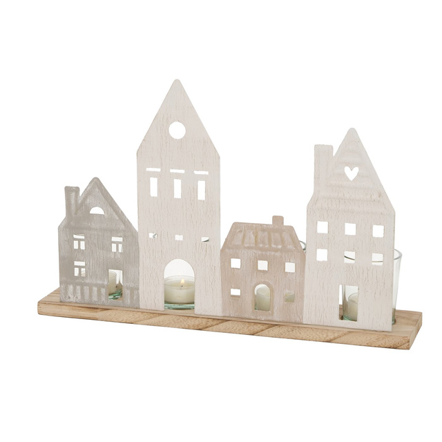 Suport pentru lumanari tealight, case din lemn, NORDY, 24 x 36 cm