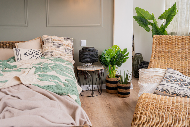 Veioza boho LIBY, impletitura din bambus, 25 cm